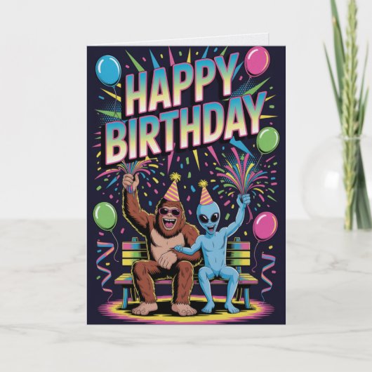 Carte d'anniversaire drôle de Bigfoot Alien Crypti (Devant)