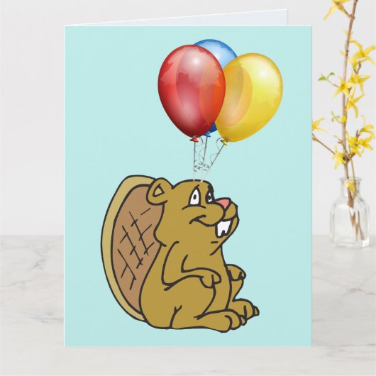 CARTE D'ANNIVERSAIRE DRÔLE DE CASTOR (Fleur jaune)