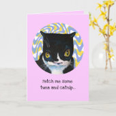 Carte d'anniversaire drôle de chat (Fleur jaune)