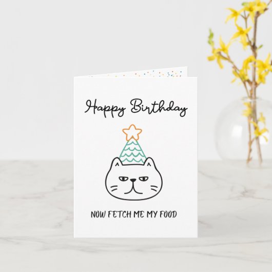 carte d'anniversaire drôle de chat (Fleur jaune)