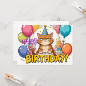 Carte d'anniversaire drôle de chat grincheux – Hum (Devant/Arrière en situation)