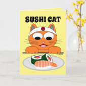Carte d'anniversaire drôle de CHAT SUSHI (Fleur jaune)