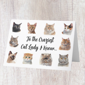 Carte d'anniversaire drôle de Dame Folle de Chat