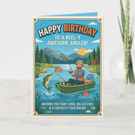 Carte d'anniversaire drôle de pêche pour pêcheur | (Devant)