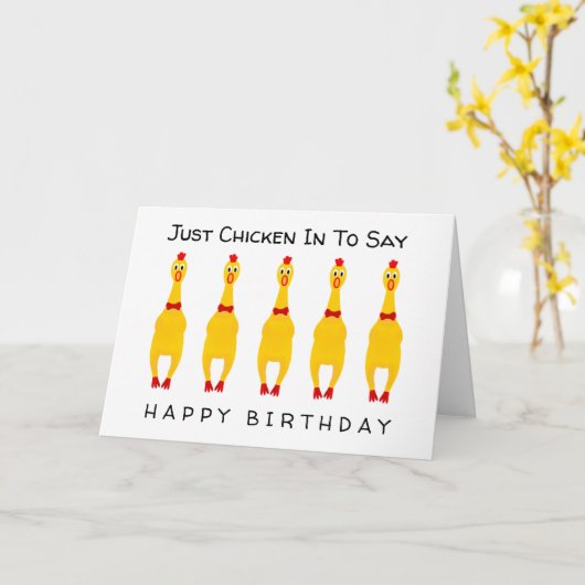 Carte d'anniversaire drôle de poulet en caoutchouc (Fleur jaune)