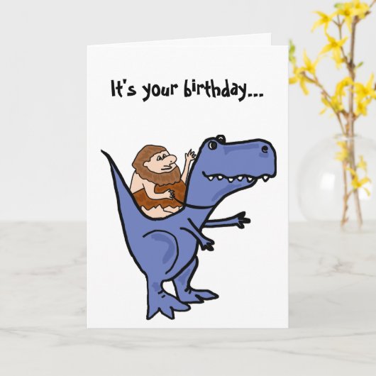 Carte d'anniversaire drôle de T-Rex de BR (Fleur jaune)