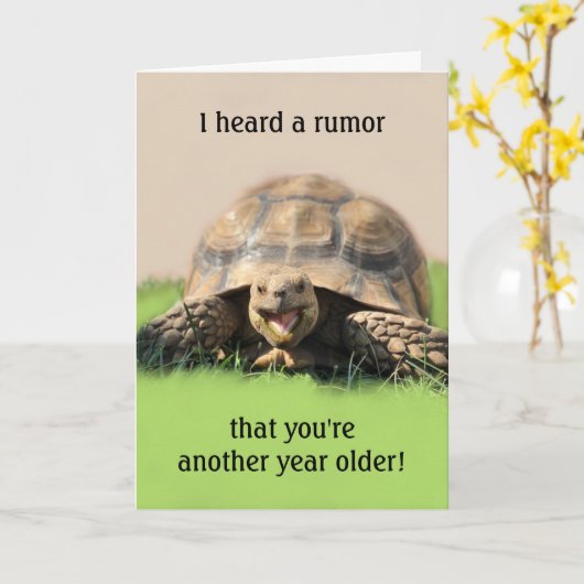 Carte d'anniversaire drôle de tortue pour n'import (Fleur jaune)