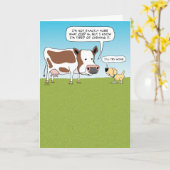 Carte d'anniversaire drôle de vache et de chien (Fleur jaune)