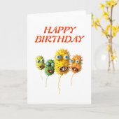 Carte d'anniversaire drôle de visages (Fleur jaune)