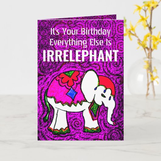 Carte d'anniversaire drôle éléphant violet (Fleur jaune)