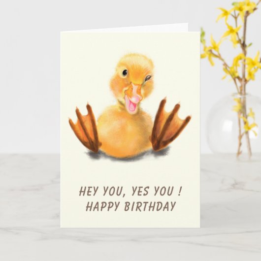 Carte d'anniversaire drôle Joyeux Canard Jaune Cli (Fleur jaune)