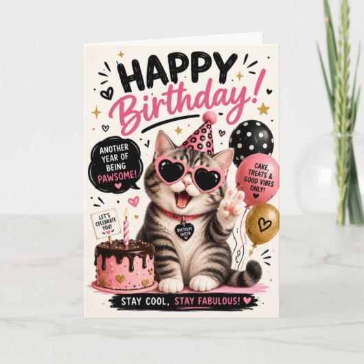 Carte d'anniversaire drôle pour chat pour tout le (Devant)