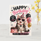 Carte d'anniversaire drôle pour chat pour tout le (Fleur jaune)