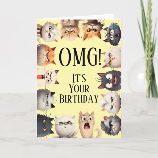 Carte d'anniversaire Drôles de Visages de Chat (Devant)