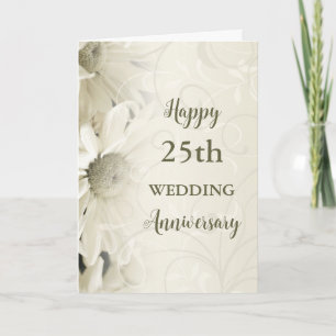 Carte d'anniversaire du 25e Mariage Fleurs vintage