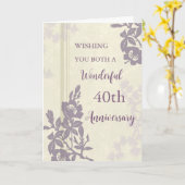 Carte d'anniversaire du 40e Mariage floral violet (Fleur jaune)