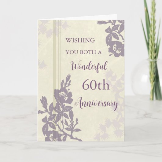 Carte d'anniversaire du 60e Mariage floral pourpre (Devant)