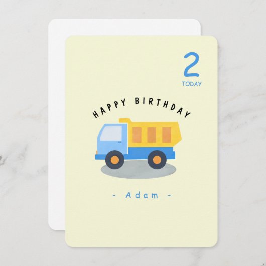 Carte d'anniversaire du camion du garçon (Devant / Derrière)