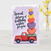 Carte d'anniversaire du camion rouge rubis (Fleur jaune)