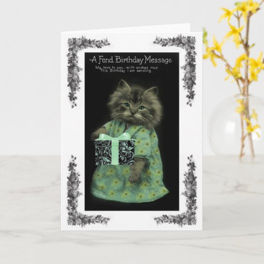 Carte d'anniversaire du chat (Fleur jaune)