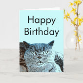 Carte d'anniversaire du chat bleu britannique (Fleur jaune)