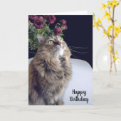 Carte d'anniversaire du chat-coon du Maine (Fleur jaune)