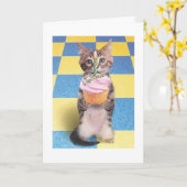 carte d'anniversaire du chat cupcake (Fleur jaune)