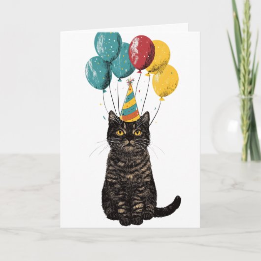 Carte d'anniversaire du chat de fête - Chat noir m (Devant)