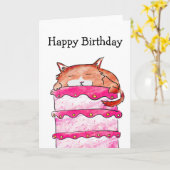 Carte d'anniversaire du chat endormi (Fleur jaune)