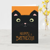 Carte d'anniversaire du chat noir mignon (Fleur jaune)