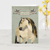 Carte d'anniversaire du cheval blanc (Fleur jaune)