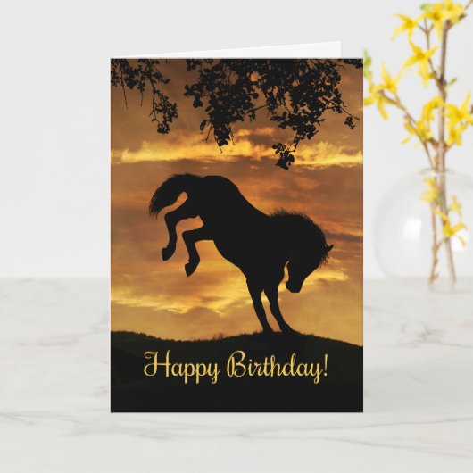 Carte d'anniversaire du Cheval de Bucte Super mign (Fleur jaune)