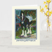 Carte d'anniversaire du Cheval Shire : Salutation  (Fleur jaune)