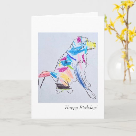 Carte d'anniversaire du Chien arc-en-ciel (Fleur jaune)