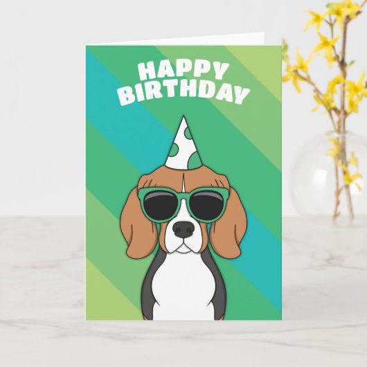 Carte d'anniversaire du chien beagle (Fleur jaune)