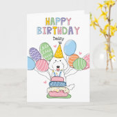 Carte d'anniversaire du chien de Labradoodle blanc (Fleur jaune)