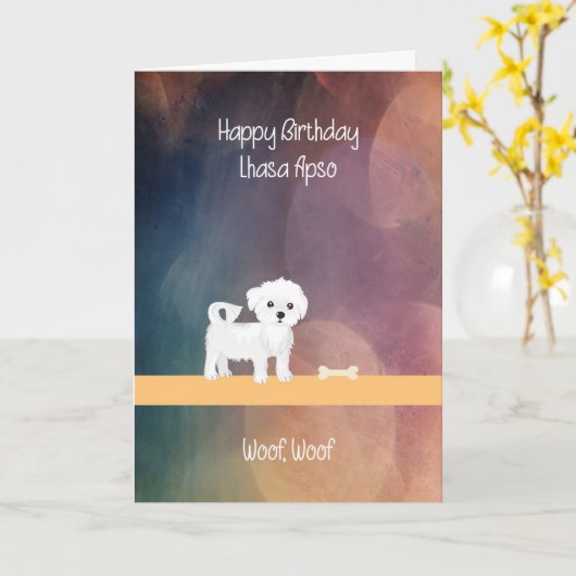Carte d'anniversaire du chien de Lhassa Apso (Fleur jaune)