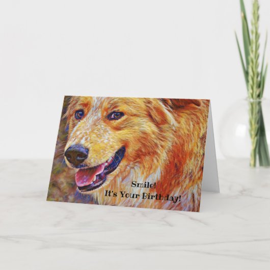 Carte d'anniversaire du chien souriant doux (Devant)