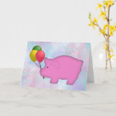 Carte d'anniversaire du cochon de ballon (Fleur jaune)