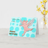 Carte d'anniversaire du cochon volant mignonne (Fleur jaune)