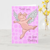 Carte d'anniversaire du cochon volant mignonne (Fleur jaune)