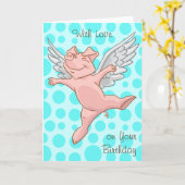 Carte d'anniversaire du cochon volant mignonne (Fleur jaune)