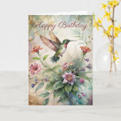 Carte d'Anniversaire du colibri sur les fleurs (Fleur jaune)
