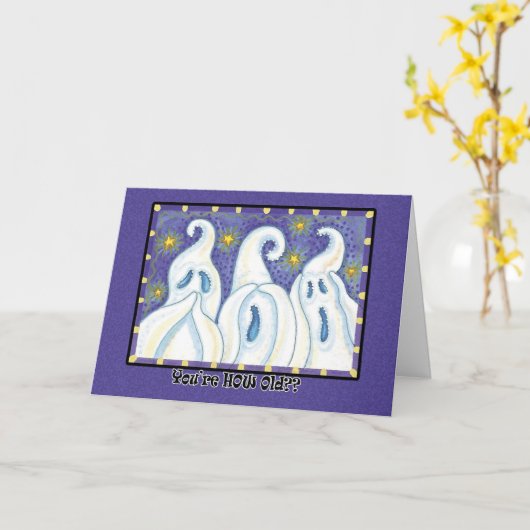 Carte d'anniversaire du fantôme d'Halloween (Fleur jaune)