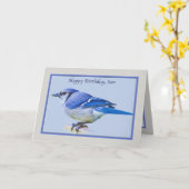 Carte d'anniversaire du fils avec l'oiseau de geai (Fleur jaune)