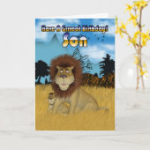 Carte d'anniversaire du fils - Lion Et Cub (Fleur jaune)
