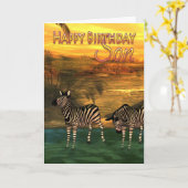Carte d'anniversaire du fils Zebras dans l'eau (Fleur jaune)