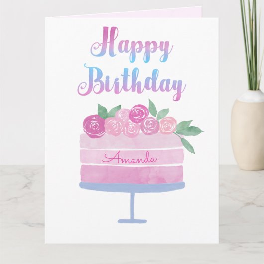 Carte d'anniversaire du gâteau d'aquarelle et des (Devant)