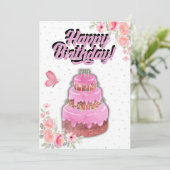 Carte d'anniversaire du gâteau rose (Debout devant)