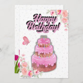 Carte d'anniversaire du gâteau rose (Devant / Derrière)